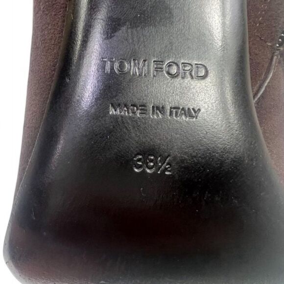 TOM FORD Brown Suede Almond Toe Padlock Ankle Strap Booties Size EU38.5 - Picture 13 of 14